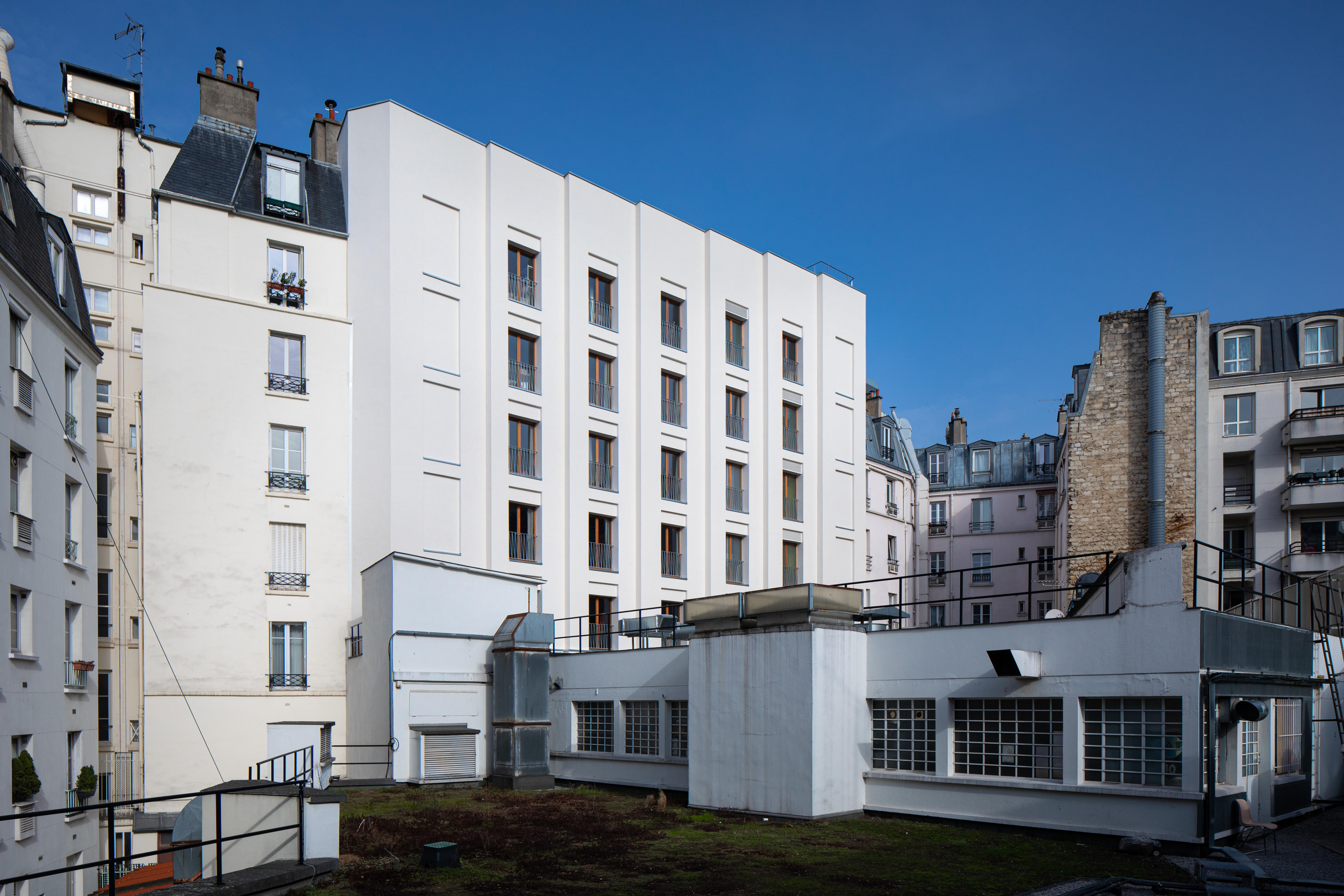 Elevated youth hostel facade